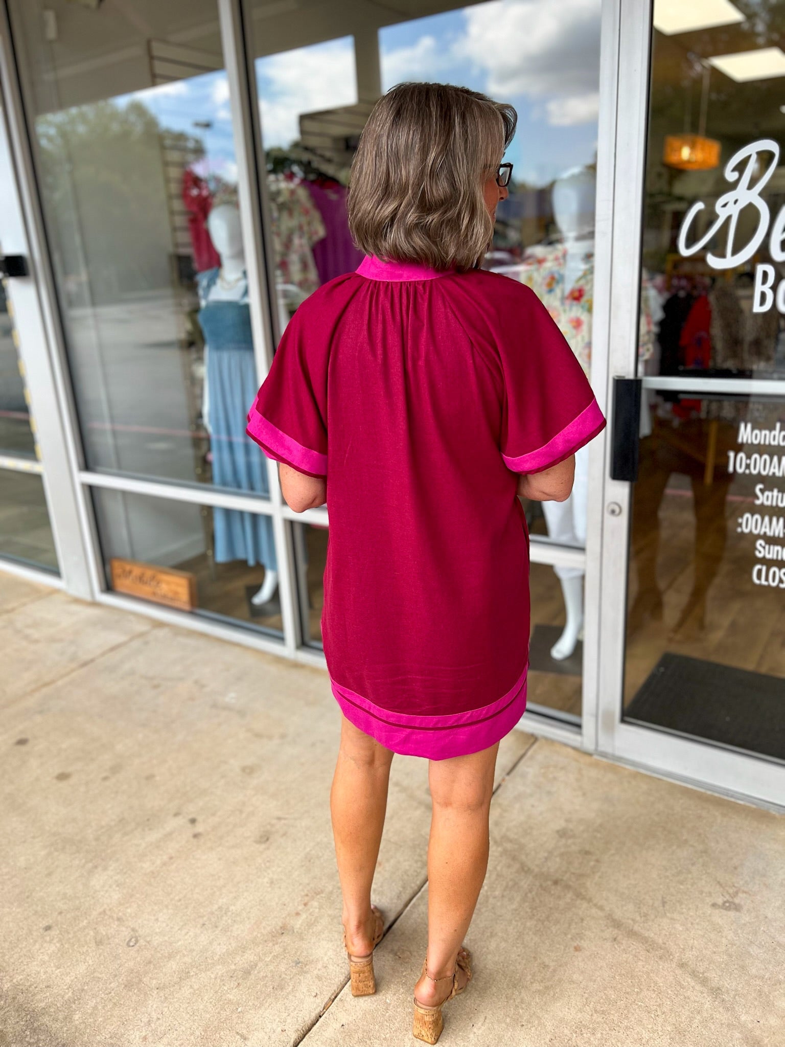 Know Your Worth Burgundy Contrast Dress with Short Lantern Sleeves - A'Bekah's Boutique