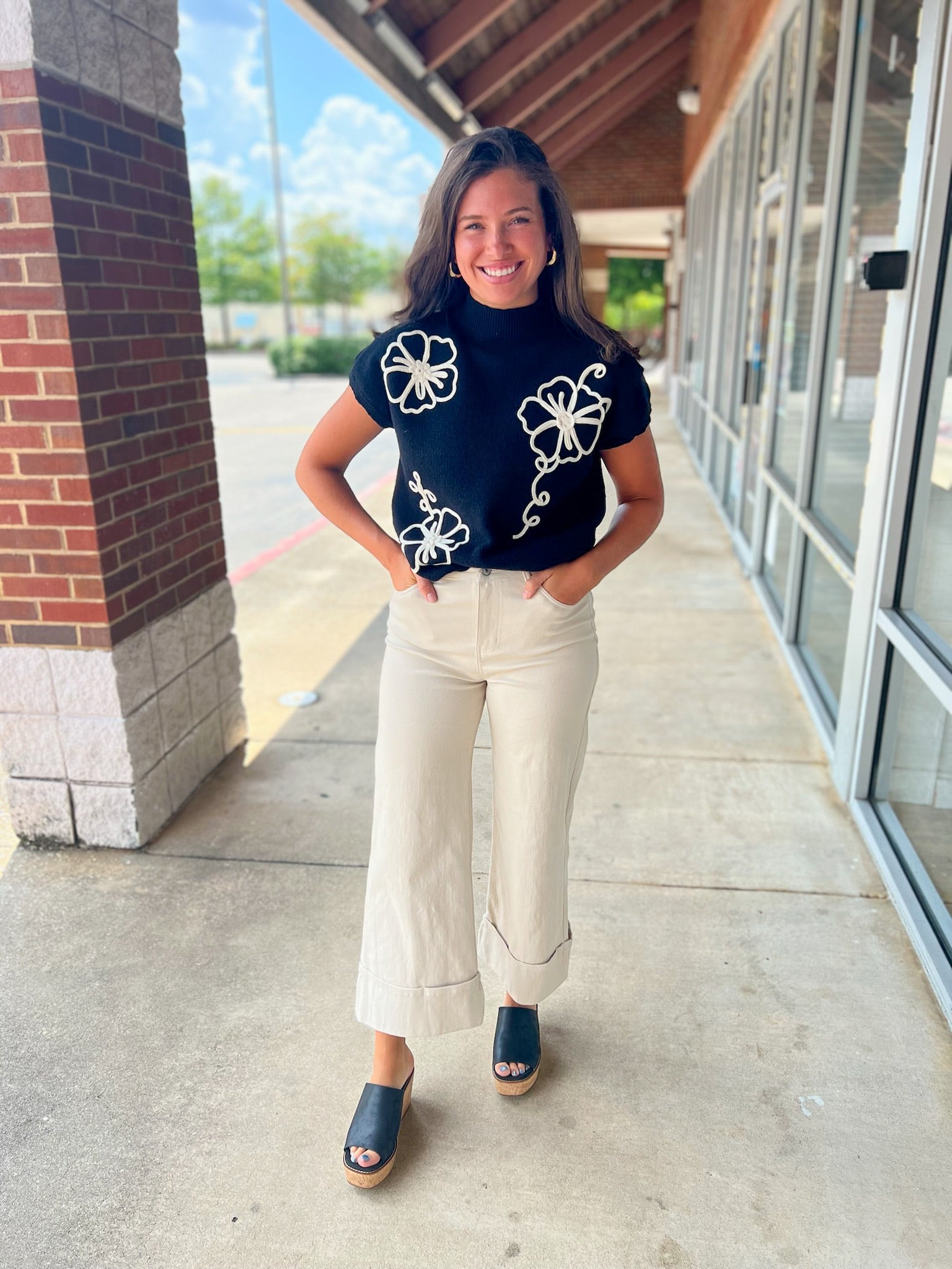 Last Time Black Short Sleeve Sweater with Floral Embroidery - A'Bekah's Boutique