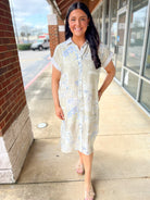 Latte Floral Short Sleeve Midi Dress with Side Slits and Pockets - A'Bekah's Boutique