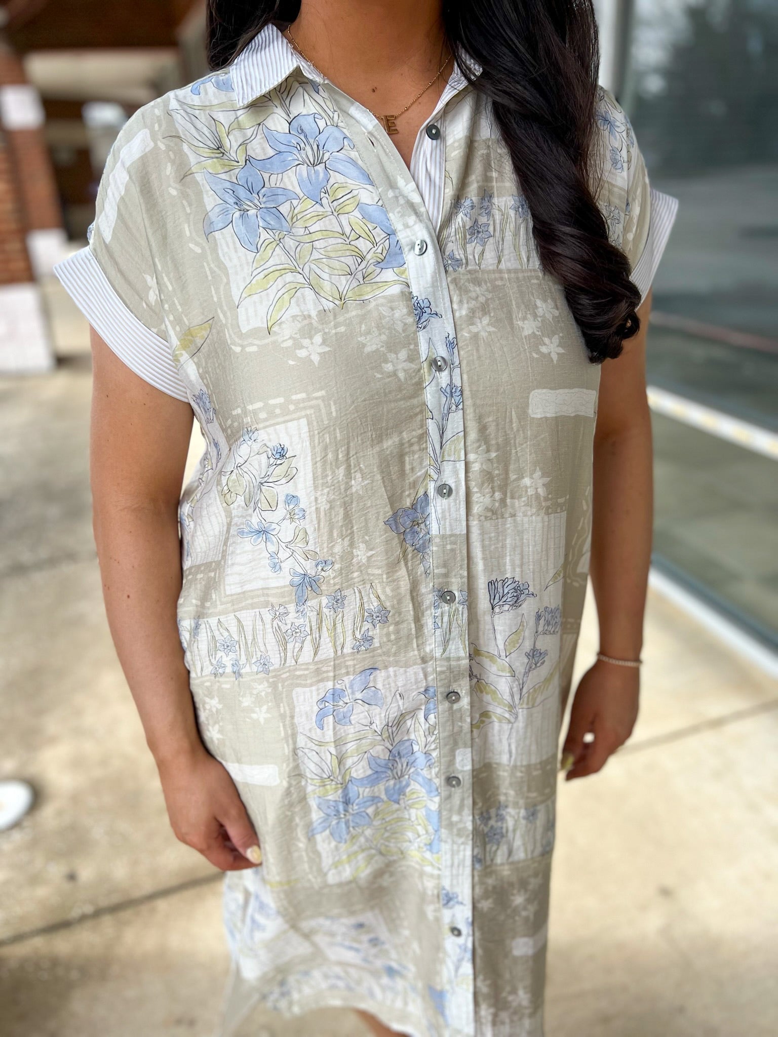 Latte Floral Short Sleeve Midi Dress with Side Slits and Pockets - A'Bekah's Boutique