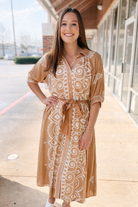 Latte Two Toned Paisley Border Print Midi Dress - A'Bekah's Boutique