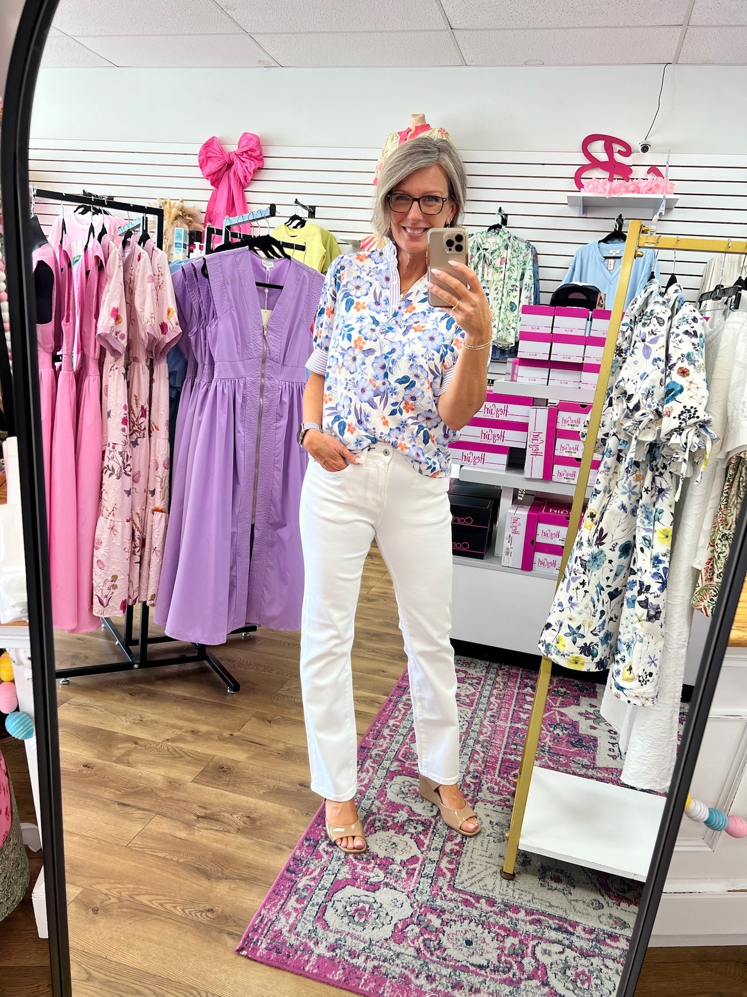 Lavender Jacquard Floral Top with Short Puff Sleeves - A'Bekah's Boutique