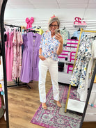 Lavender Jacquard Floral Top with Short Puff Sleeves - A'Bekah's Boutique