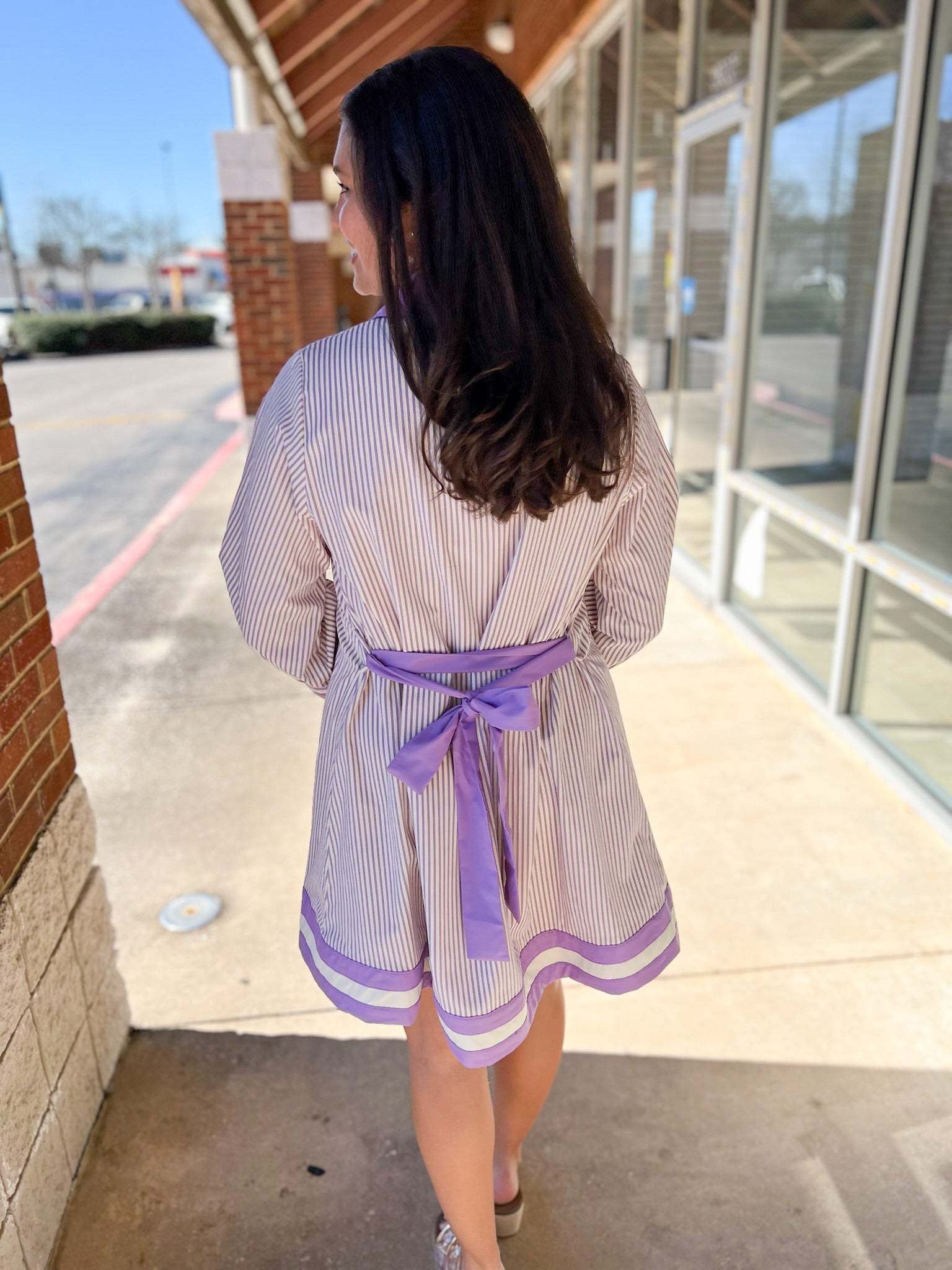 Lavender Striped Button Up Dress with Tie Waist - A'Bekah's Boutique
