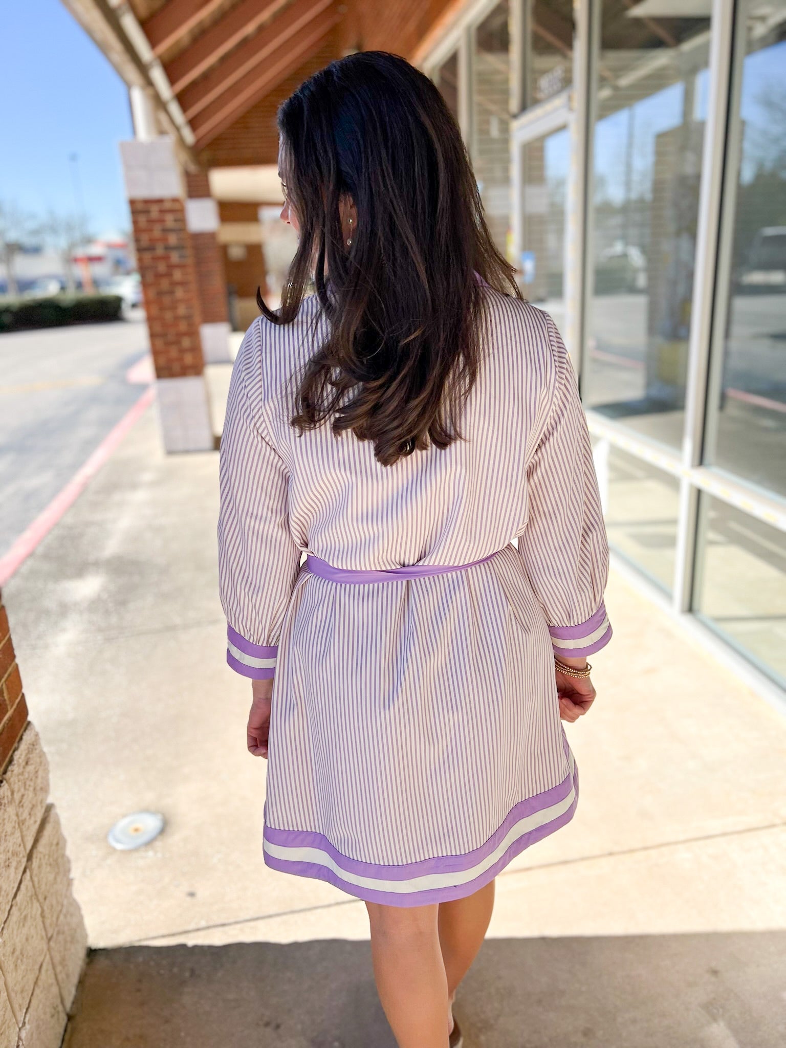Lavender Striped Button Up Dress with Tie Waist - A'Bekah's Boutique