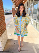 Lemon Yellow Floral Dress with Tie Waist - A'Bekah's Boutique