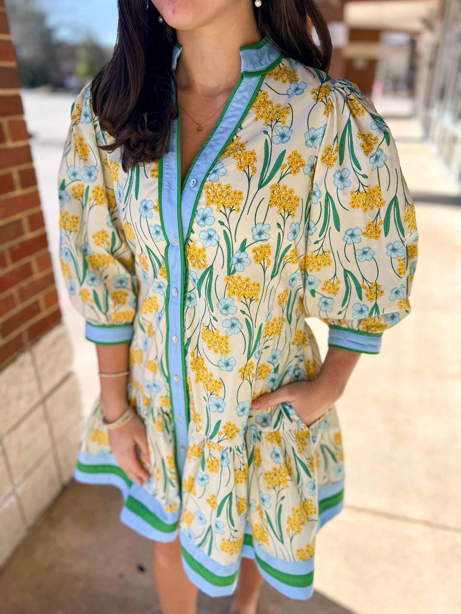 Lemon Yellow Floral Dress with Tie Waist - A'Bekah's Boutique