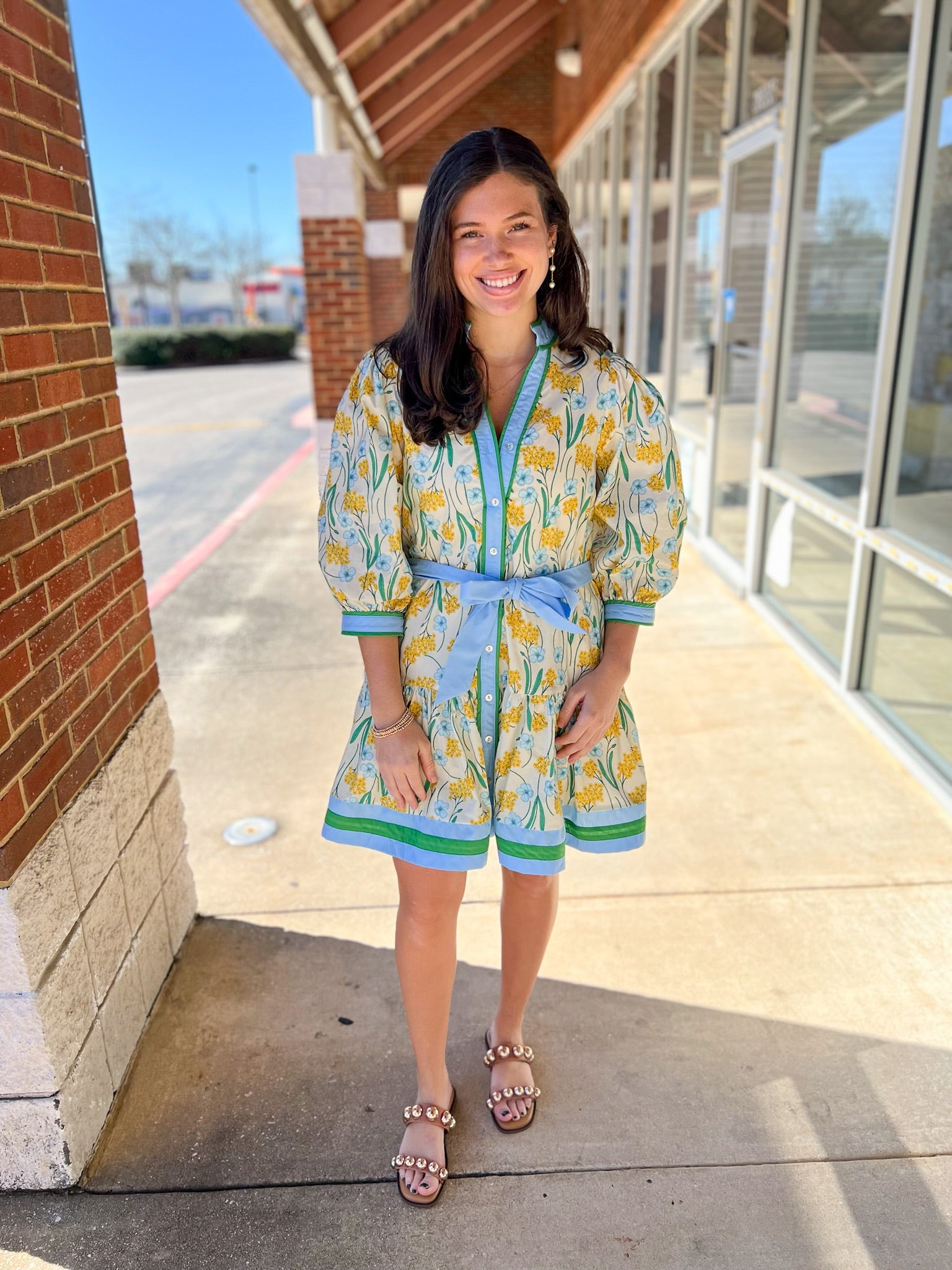 Lemon Yellow Floral Dress with Tie Waist - A'Bekah's Boutique