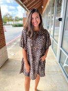 Leopard Print Bubble Sleeve Dress with Pockets - A'Bekah's Boutique