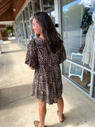 Leopard Print Bubble Sleeve Dress with Pockets - A'Bekah's Boutique