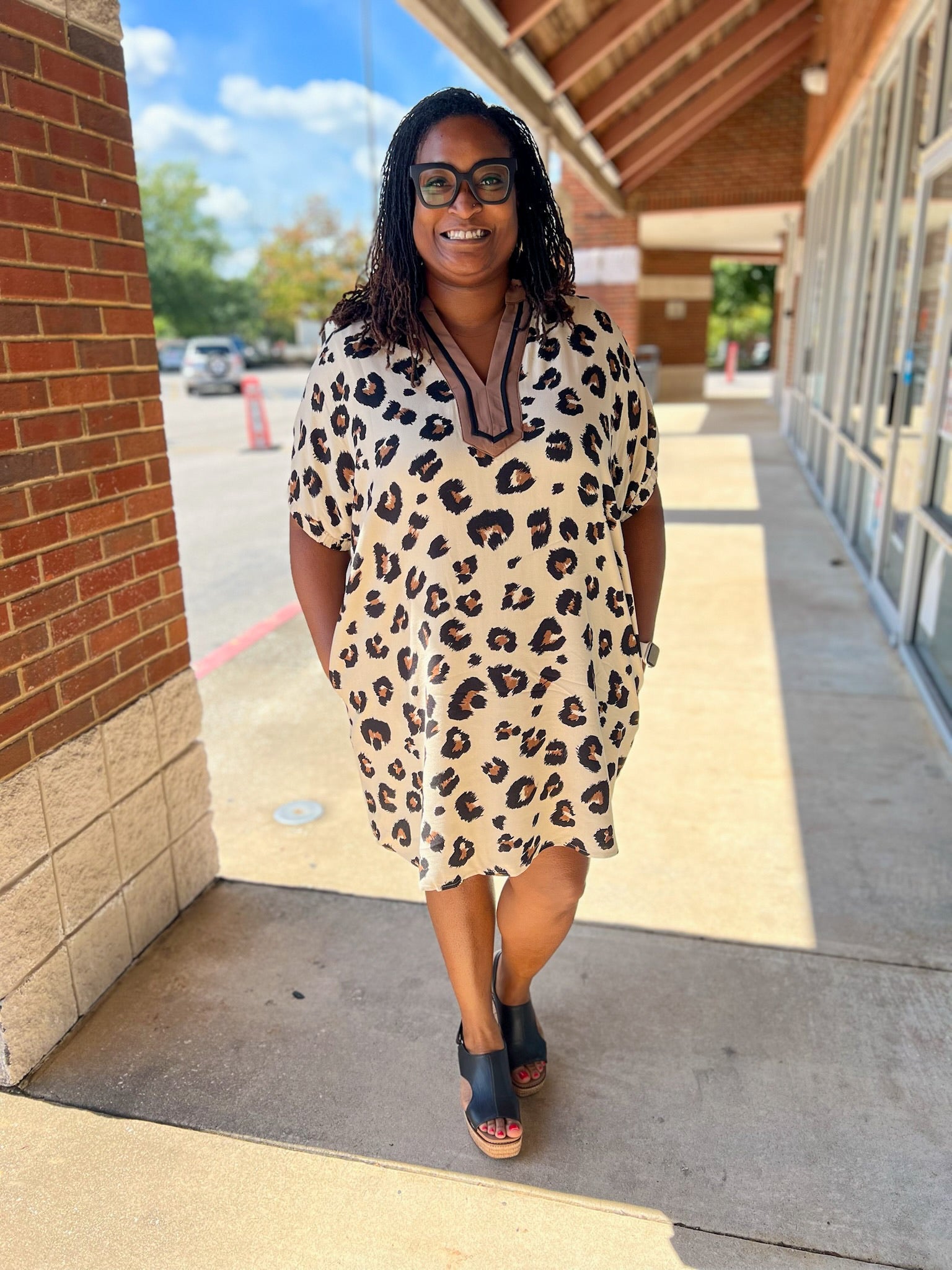 Leopard Print V - Neck Dress with Pockets (C) - A'Bekah's Boutique