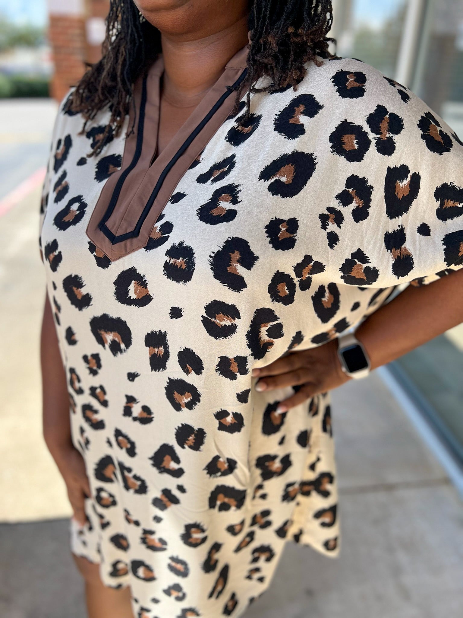Leopard Print V - Neck Dress with Pockets (C) - A'Bekah's Boutique