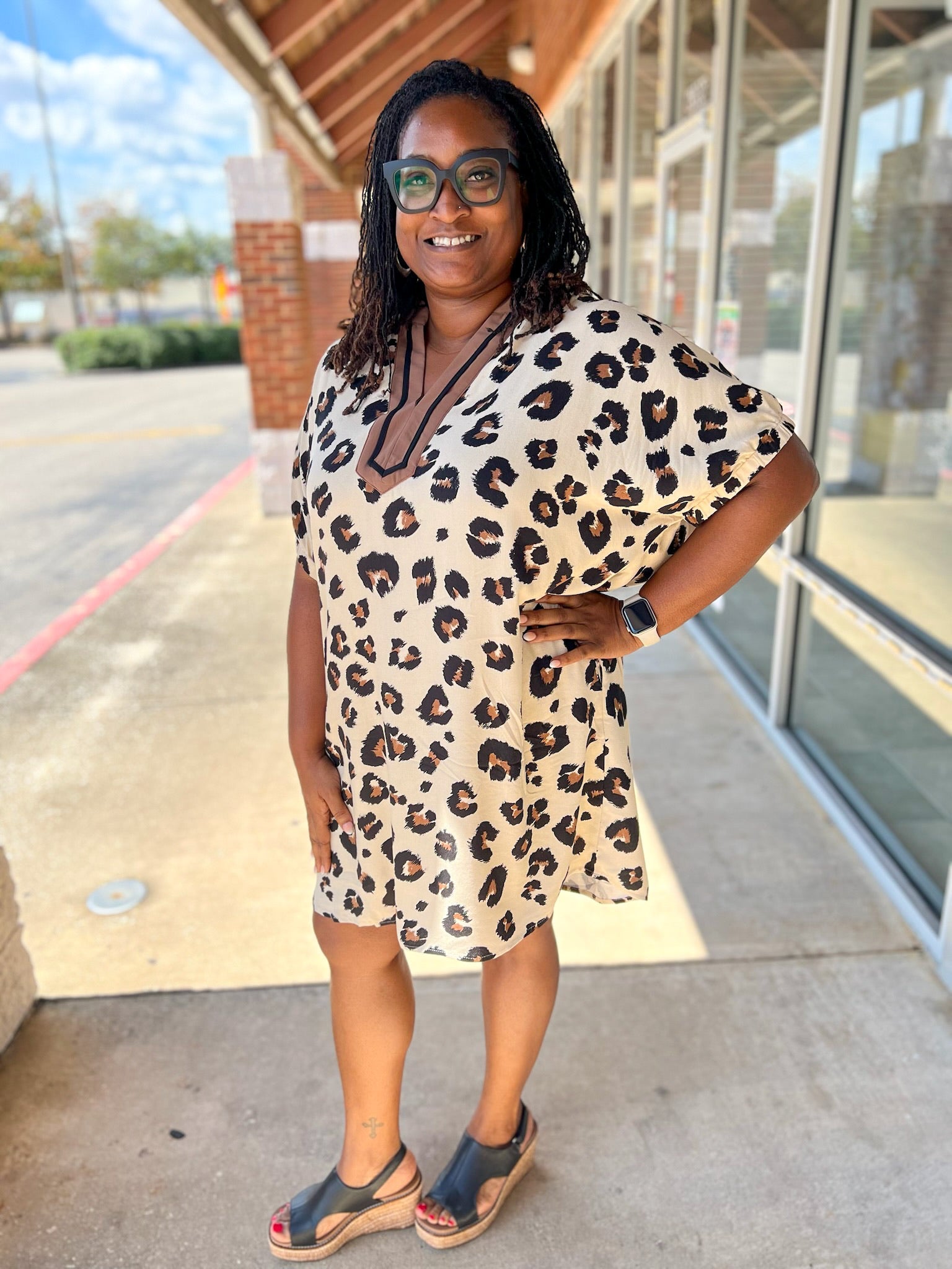 Leopard Print V - Neck Dress with Pockets (C) - A'Bekah's Boutique