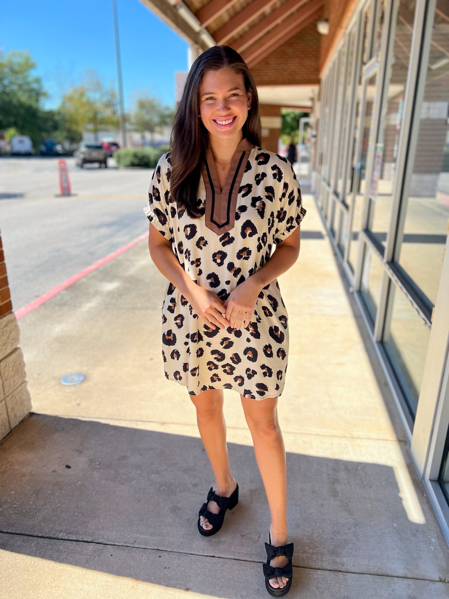 Leopard Print V - Neck Dress with Pockets (R) - A'Bekah's Boutique