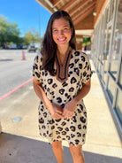 Leopard Print V - Neck Dress with Pockets (R) - A'Bekah's Boutique