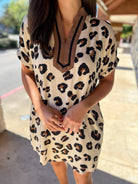 Leopard Print V - Neck Dress with Pockets (R) - A'Bekah's Boutique