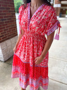 Let Me Know Red Floral Print Maxi Dress with Tassel Sleeves - A'Bekah's Boutique