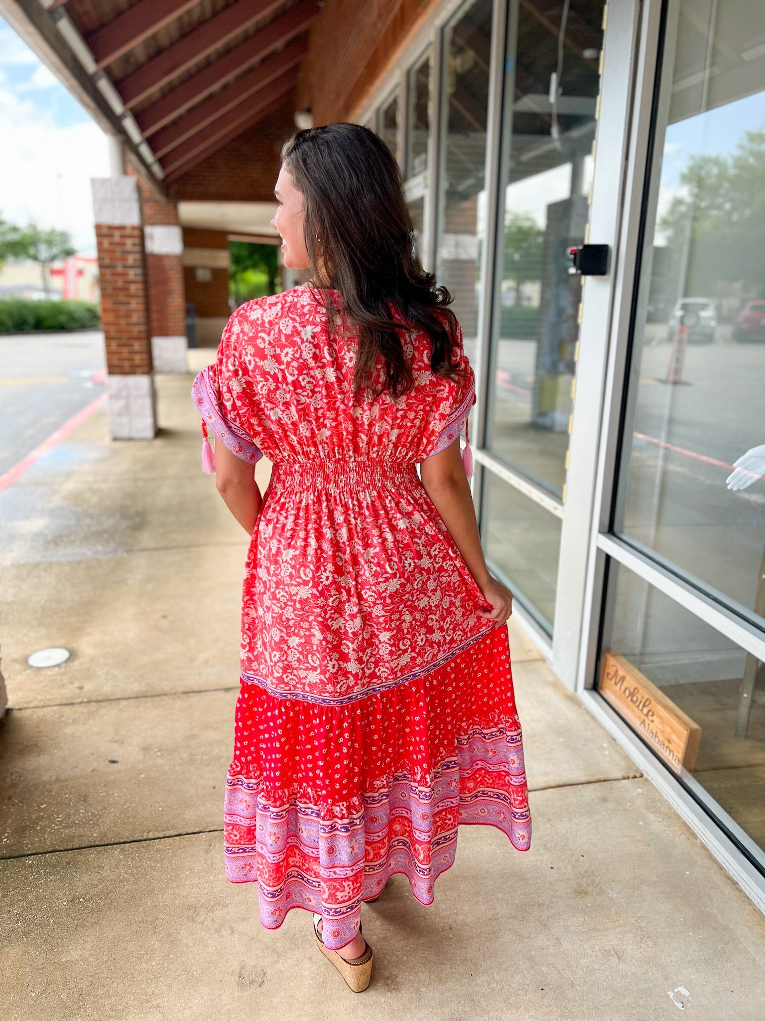 Let Me Know Red Floral Print Maxi Dress with Tassel Sleeves - A'Bekah's Boutique