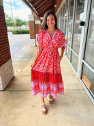 Let Me Know Red Floral Print Maxi Dress with Tassel Sleeves - A'Bekah's Boutique