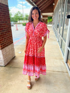 Let Me Know Red Floral Print Maxi Dress with Tassel Sleeves - A'Bekah's Boutique