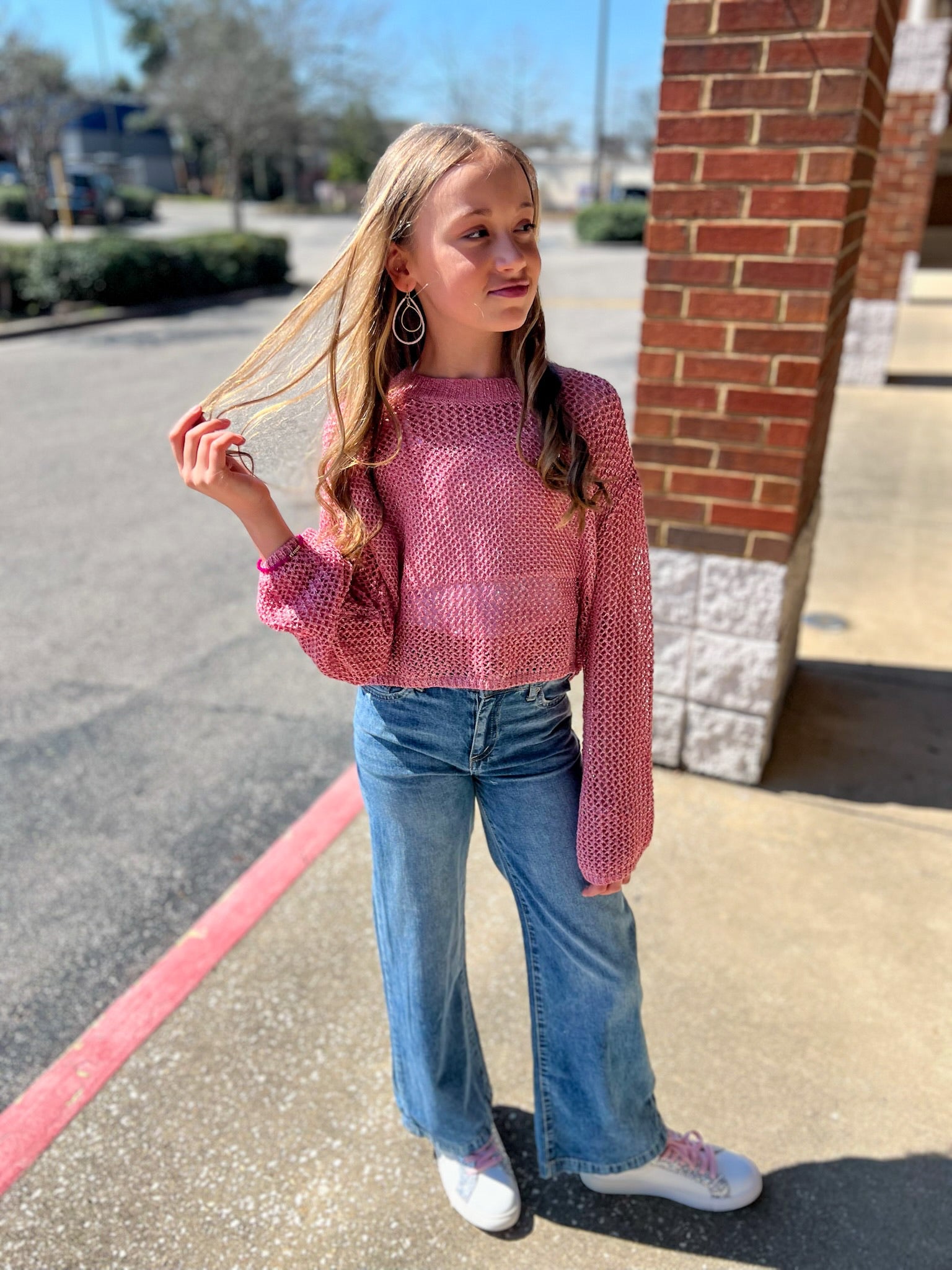 Let You Win Girls Pink Long Sleeve Lightweight Sweater - A'Bekah's Boutique