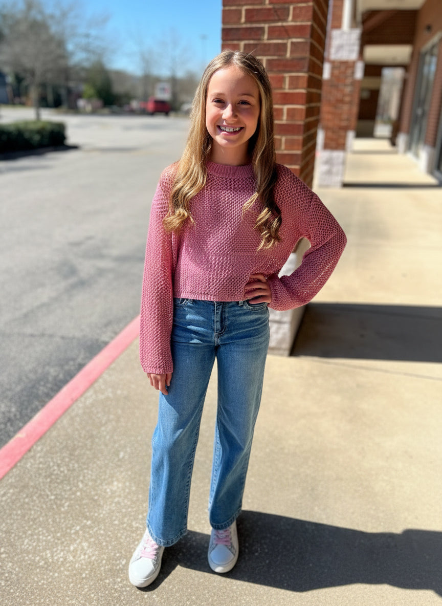 Let You Win Girls Pink Long Sleeve Lightweight Sweater - A'Bekah's Boutique