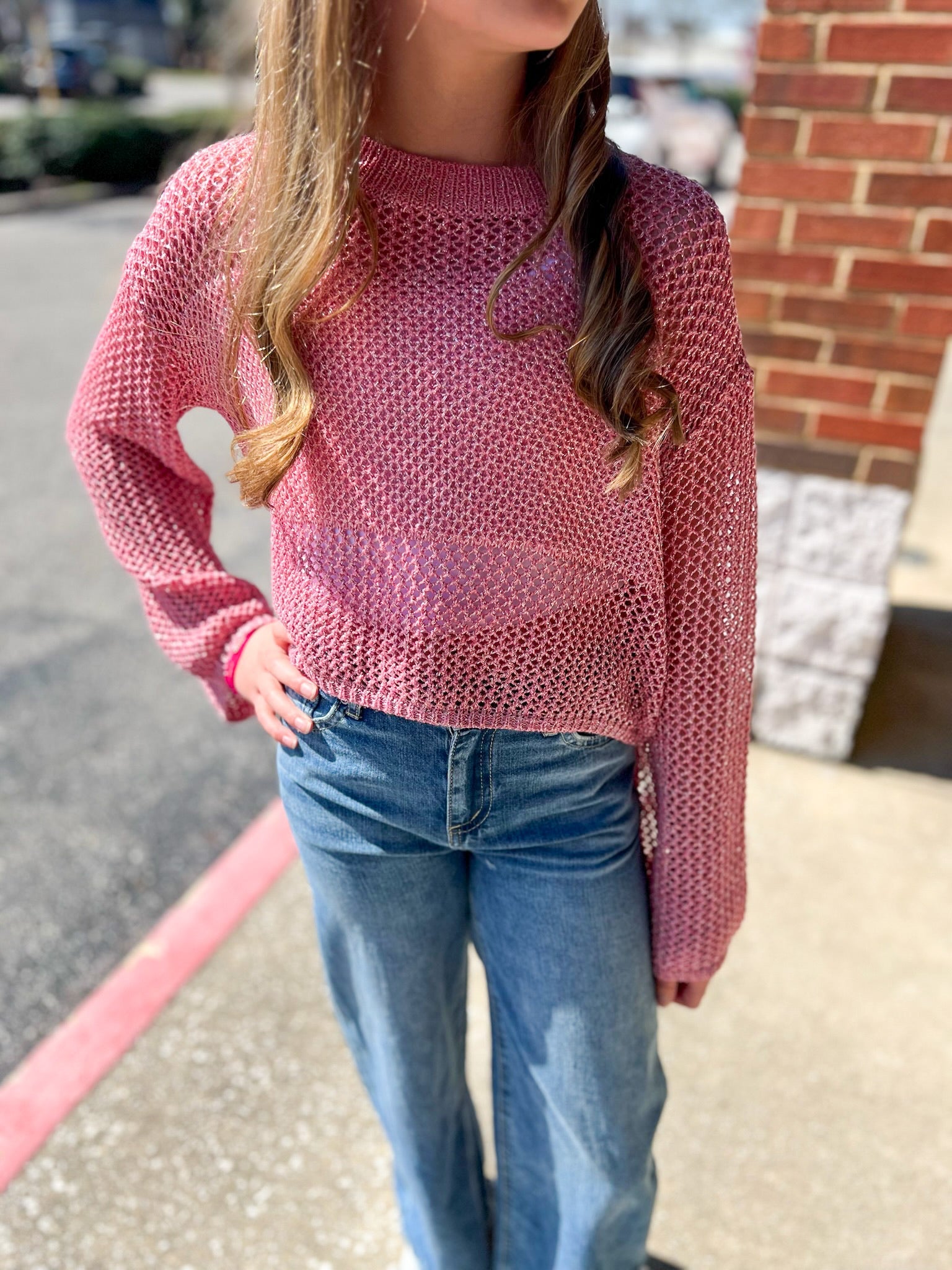 Let You Win Girls Pink Long Sleeve Lightweight Sweater - A'Bekah's Boutique