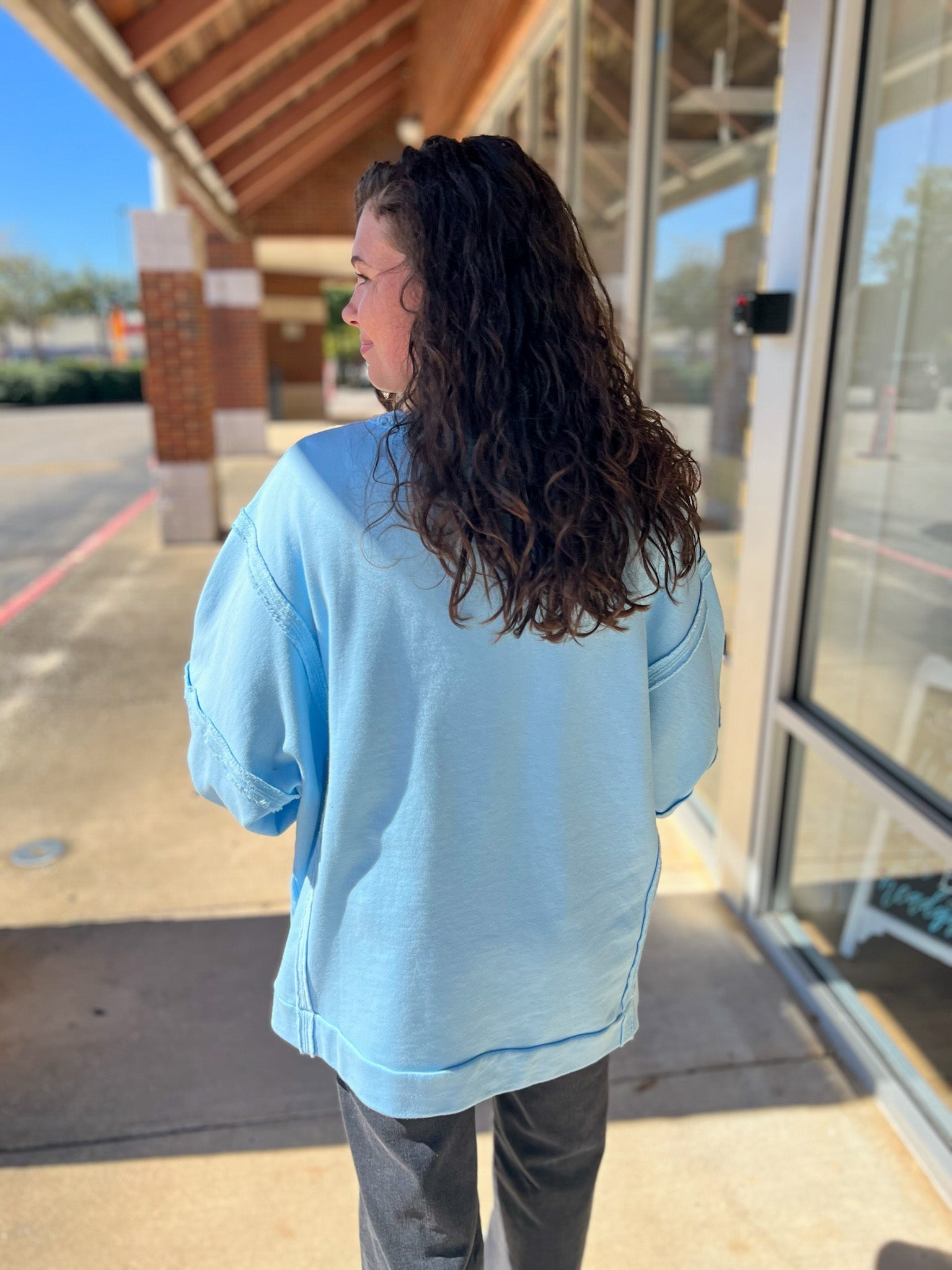 Light Blue Corduroy Christmas Patches French Terry Sweatshirt - A'Bekah's Boutique