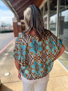 Light Blue Ikat Printed Dolman Sleeve Top - A'Bekah's Boutique