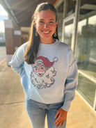 Light Blue Santa Cross Stitch Embroidered Christmas Sweater - A'Bekah's Boutique
