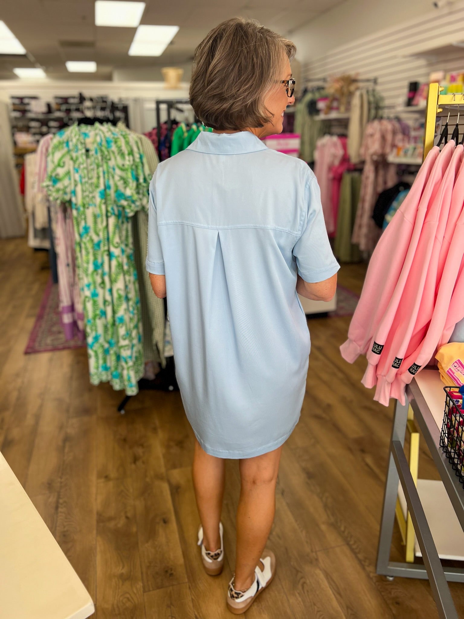 Light Blue Short Sleeve Shirt Dress with Chest Pocket - A'Bekah's Boutique