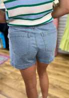 Light Blue Shorts with Front Seam Detail - A'Bekah's Boutique