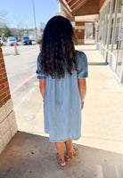 Light Denim Dress with Front Button Details and Pockets - A'Bekah's Boutique