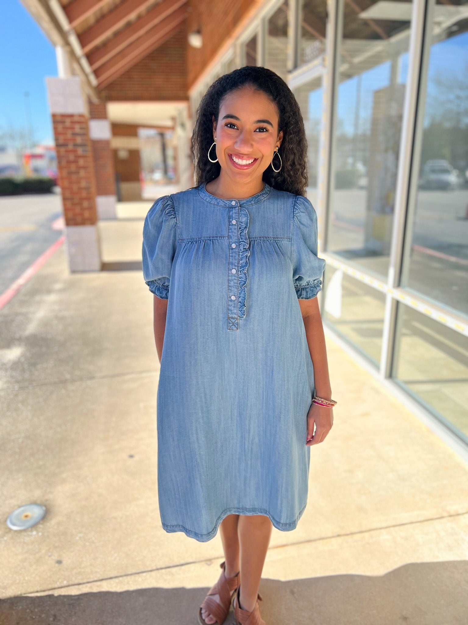 Light Denim Dress with Front Button Details and Pockets - A'Bekah's Boutique