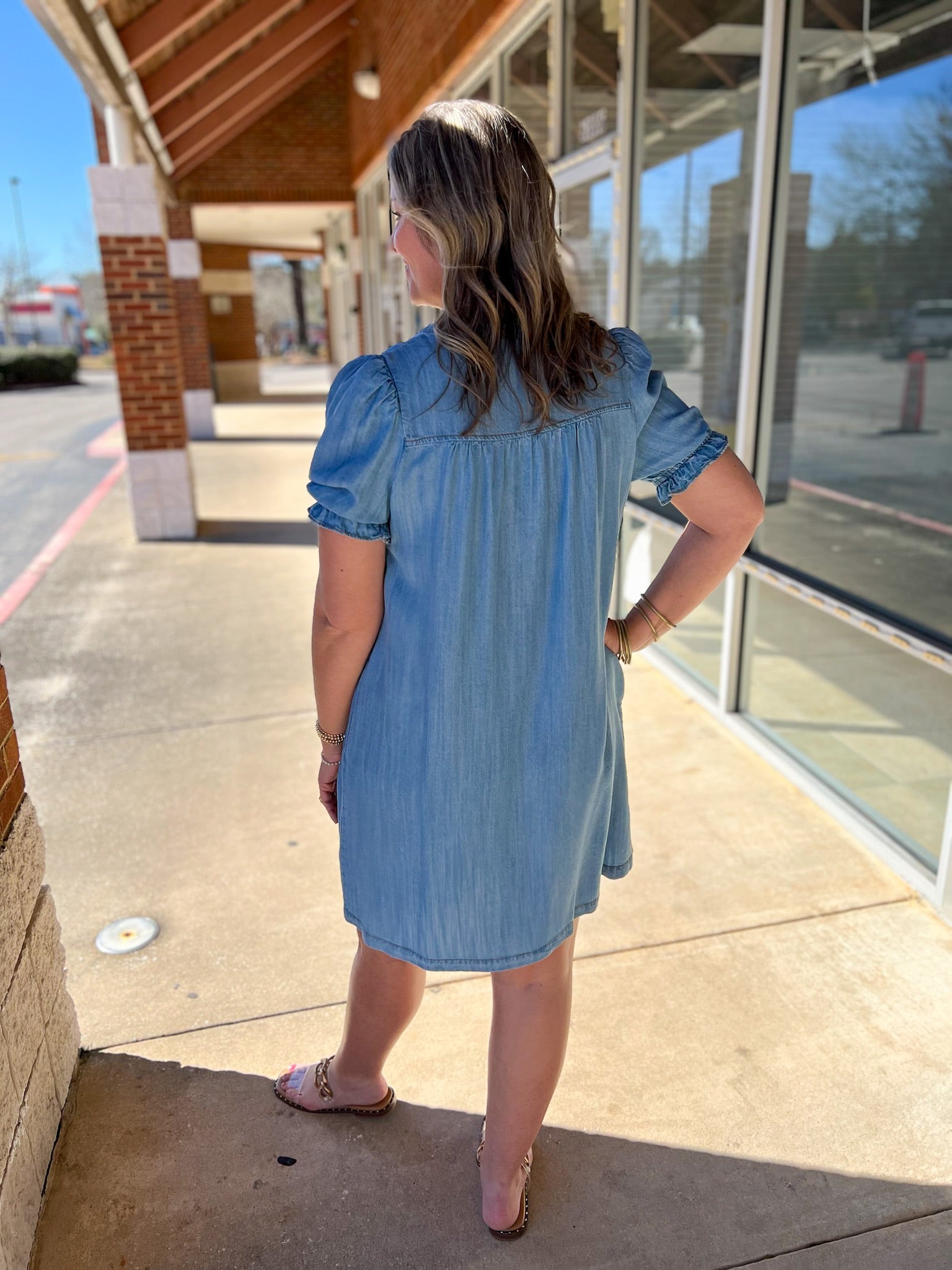 Light Denim Dress with Front Button Details and Pockets - A'Bekah's Boutique
