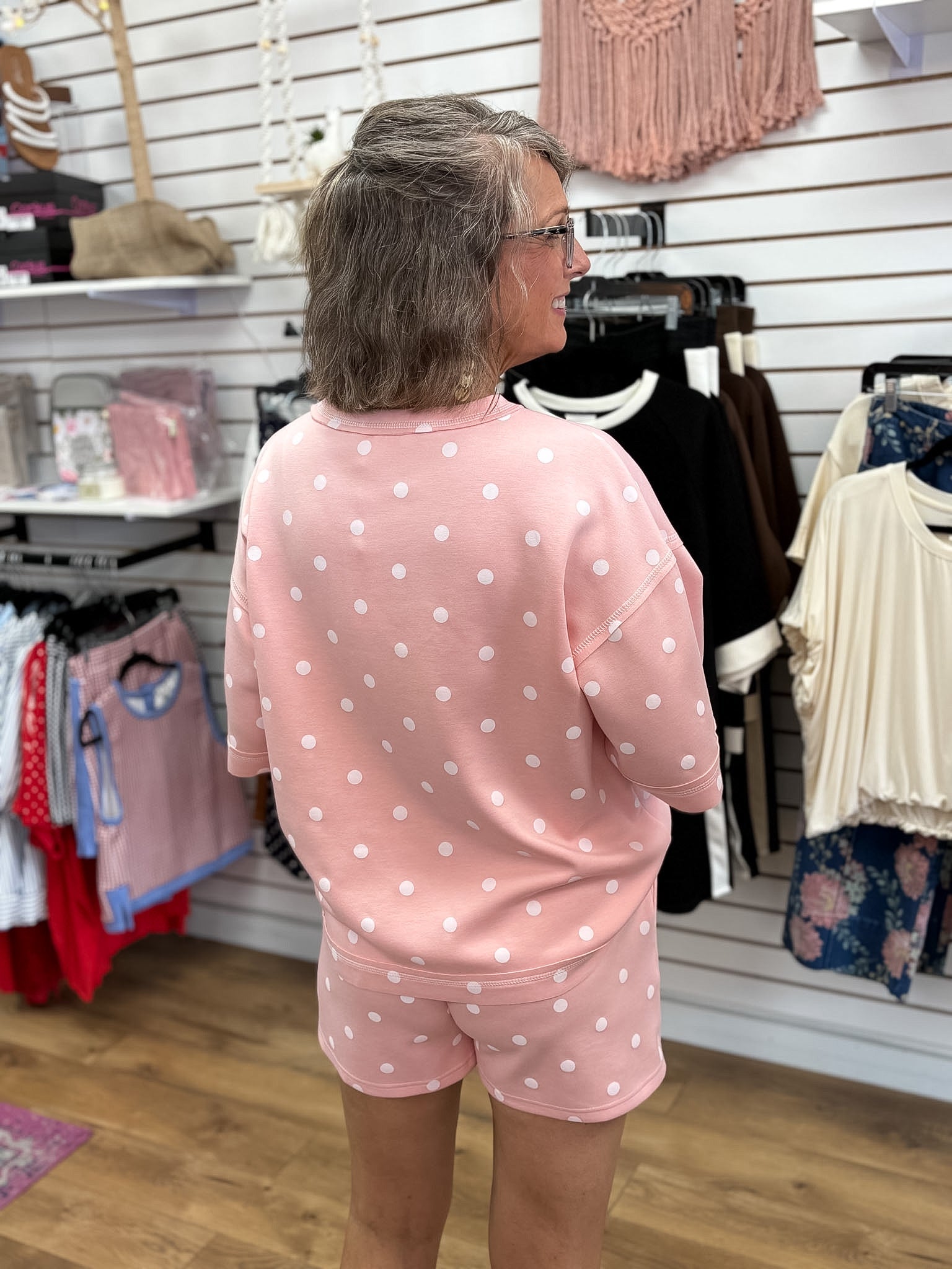 Light Pink and White Polka Dot Heavy Scuba Top and Shorts Set - A'Bekah's Boutique