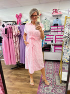Light Pink Contrast Striped Midi Dress with Tie Waist - A'Bekah's Boutique