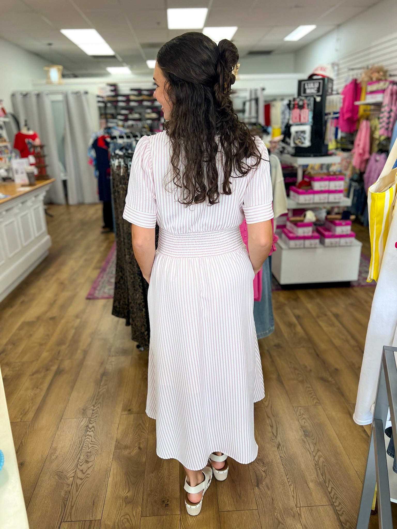 Light Pink Striped Zip Front Midi Dress - A'Bekah's Boutique