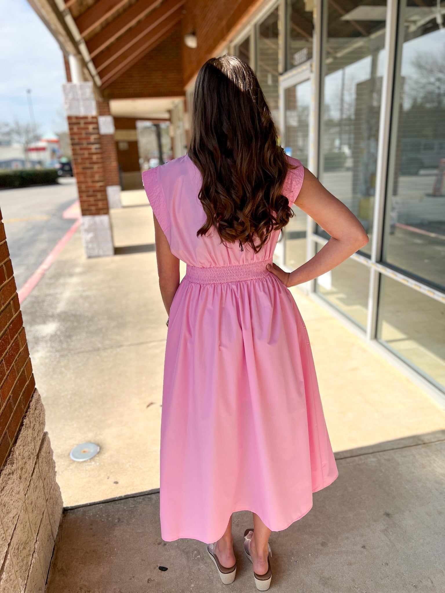 Light Pink Zip Front Cap Sleeve Midi Dress with Pockets - A'Bekah's Boutique