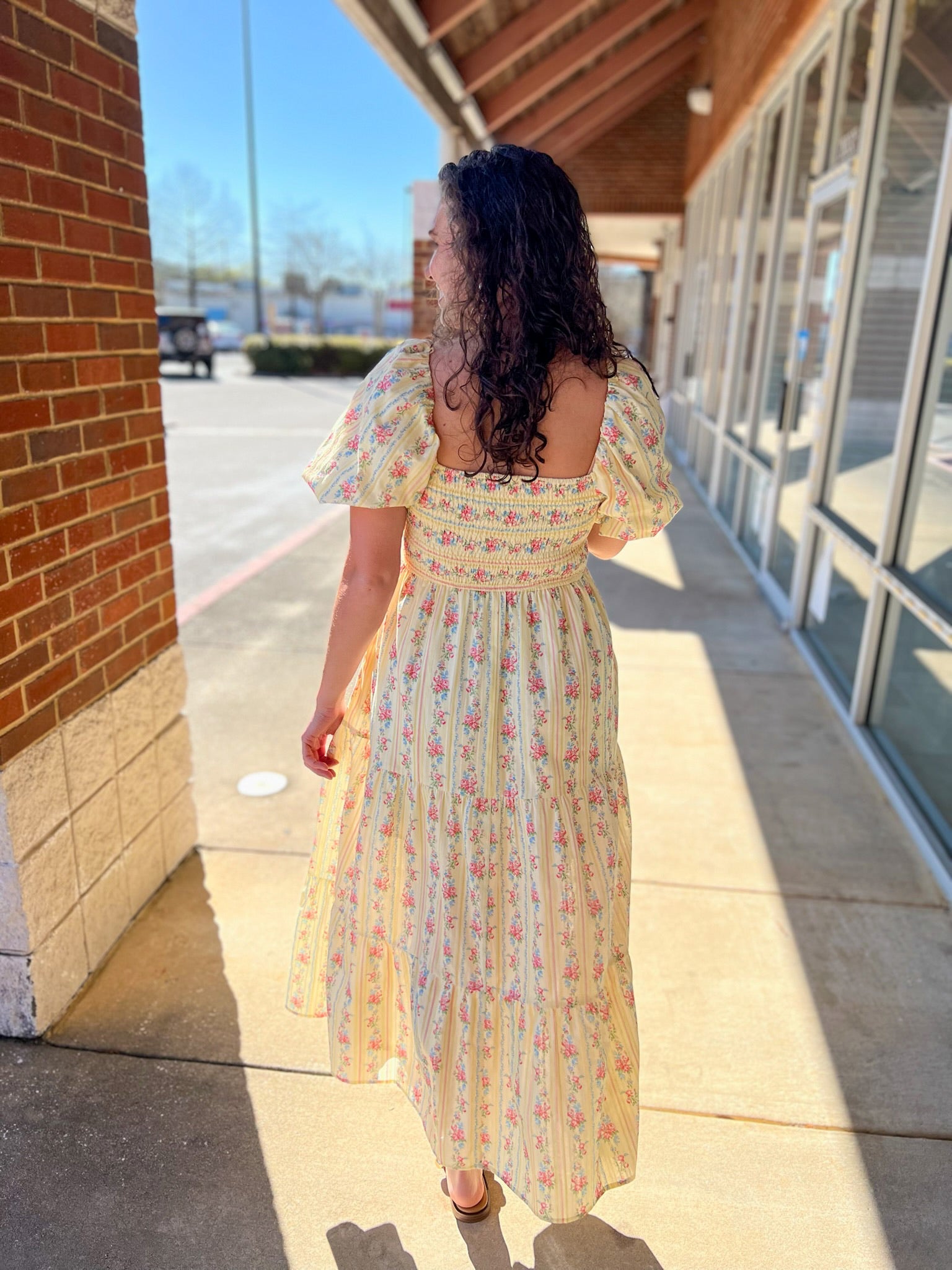 Light Yellow Floral Stripe Maxi Dress with Pintuck Details - A'Bekah's Boutique