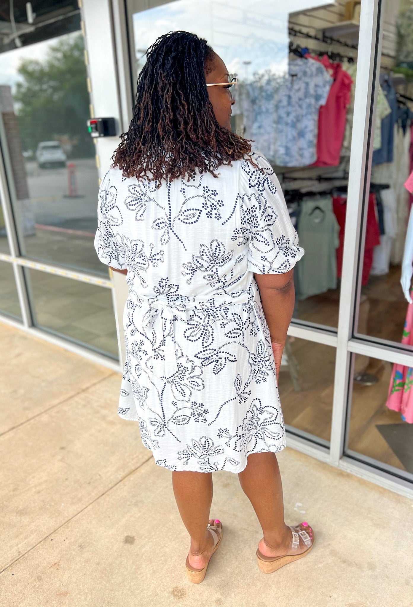 Like Never Before Off White and Navy Floral Dress (C) - A'Bekah's Boutique