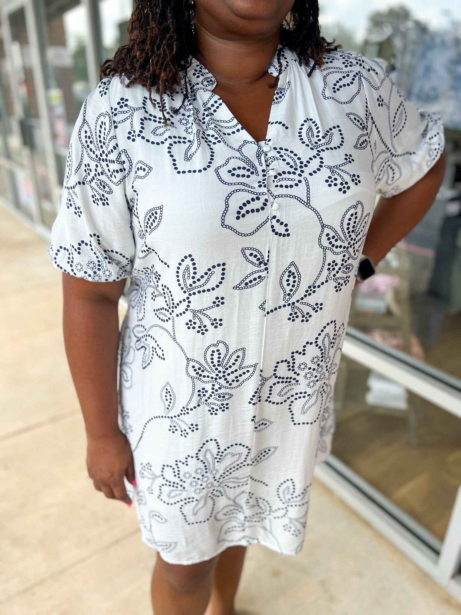 Like Never Before Off White and Navy Floral Dress (C) - A'Bekah's Boutique