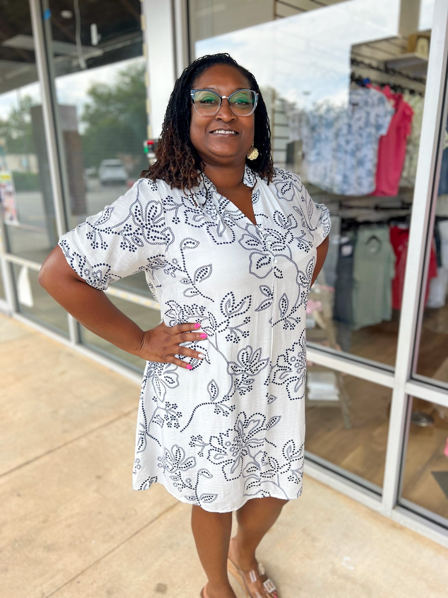 Like Never Before Off White and Navy Floral Dress (C) - A'Bekah's Boutique