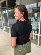 Little Secrets Black Short Sleeve Crew Neck Sweater - A'Bekah's Boutique