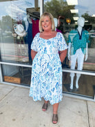 Live Your Best Curvy Sky Blue Floral Midi Dress - A'Bekah's Boutique