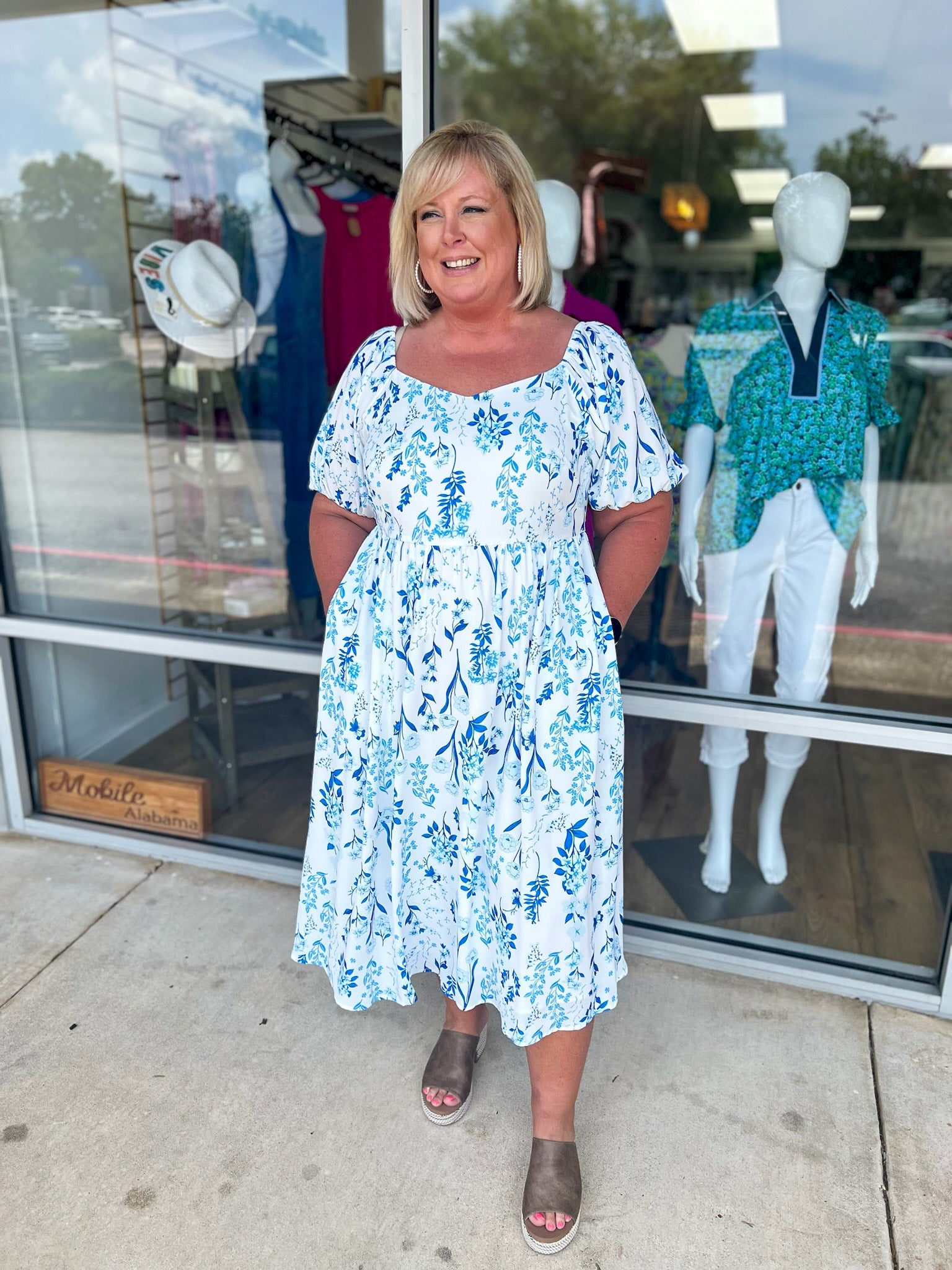 Live Your Best Curvy Sky Blue Floral Midi Dress - A'Bekah's Boutique