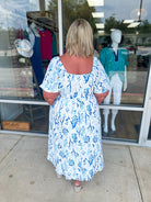 Live Your Best Curvy Sky Blue Floral Midi Dress - A'Bekah's Boutique