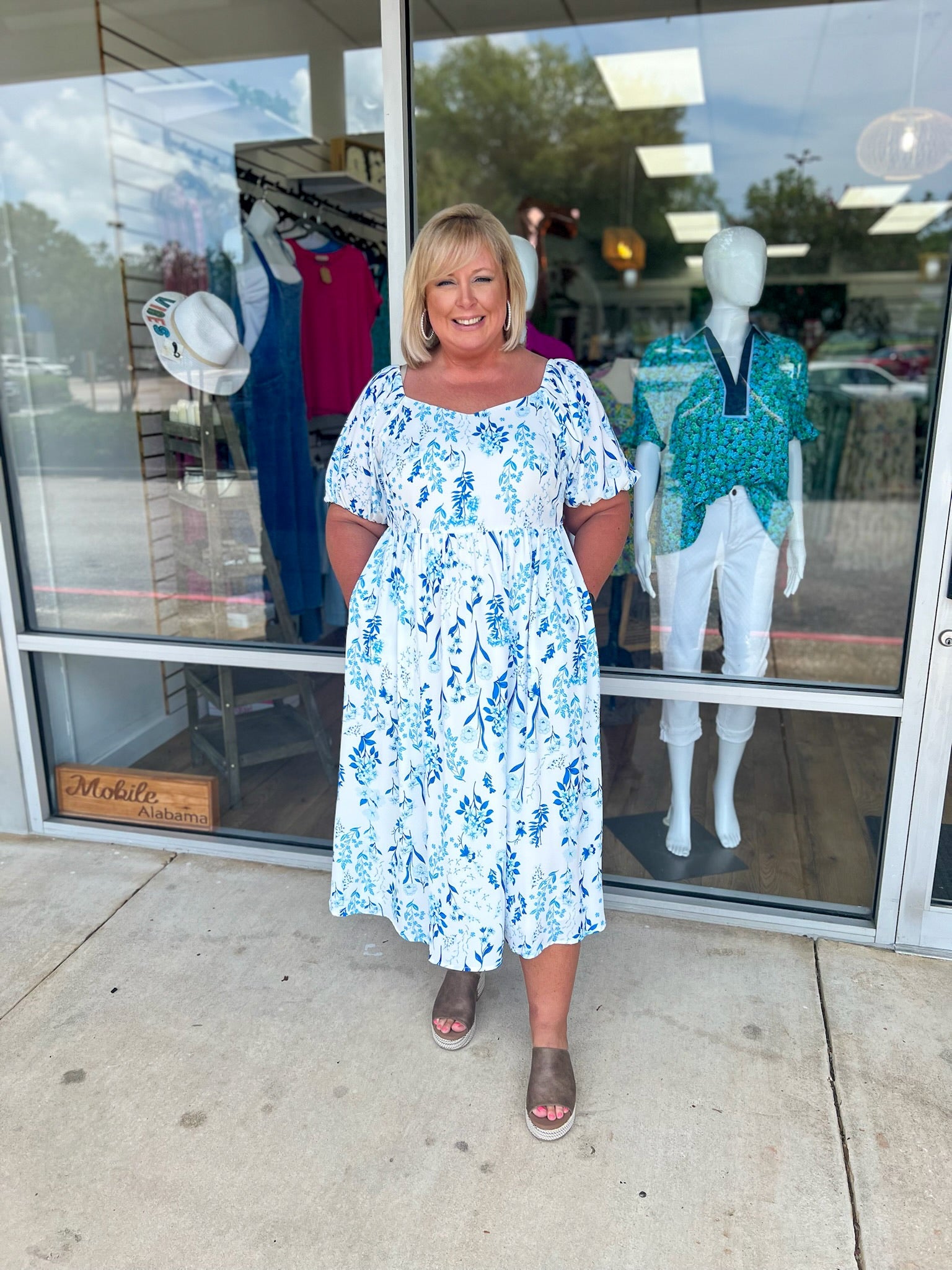Live Your Best Curvy Sky Blue Floral Midi Dress - A'Bekah's Boutique