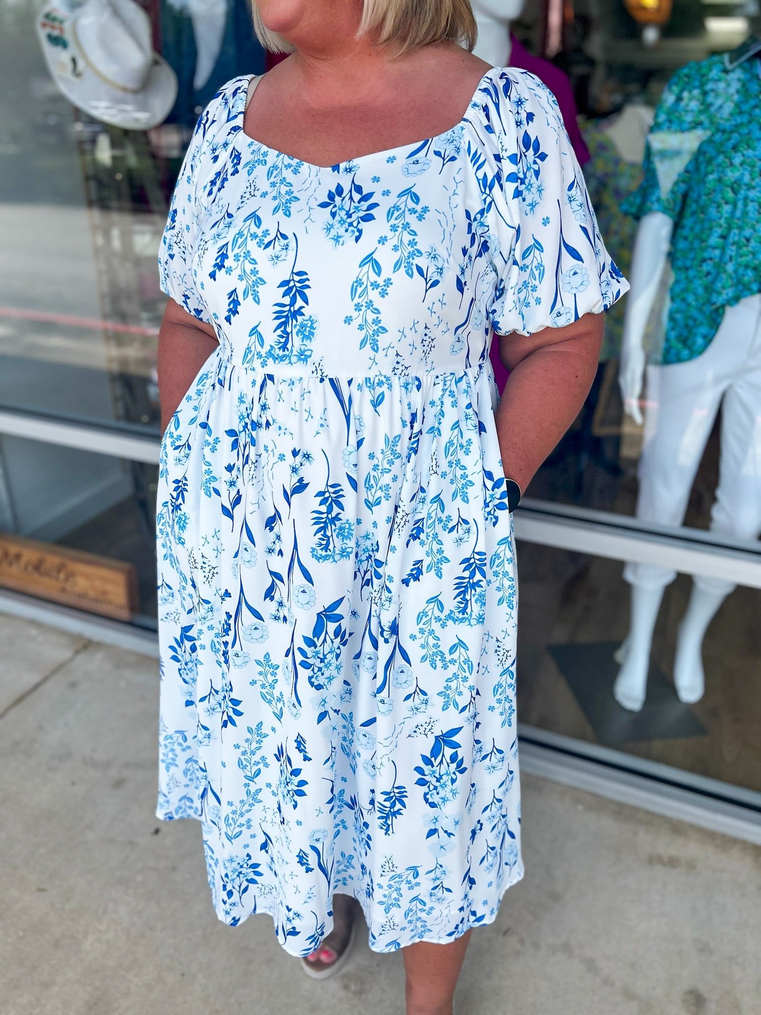 Live Your Best Curvy Sky Blue Floral Midi Dress - A'Bekah's Boutique