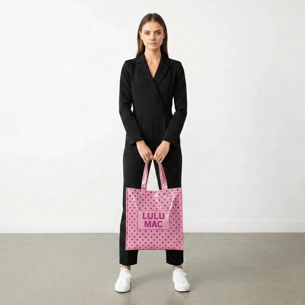 LM-BG-1004 REUSABLE TOTE-LIGHT PINK HOT PINK DOT - A'Bekah's Boutique